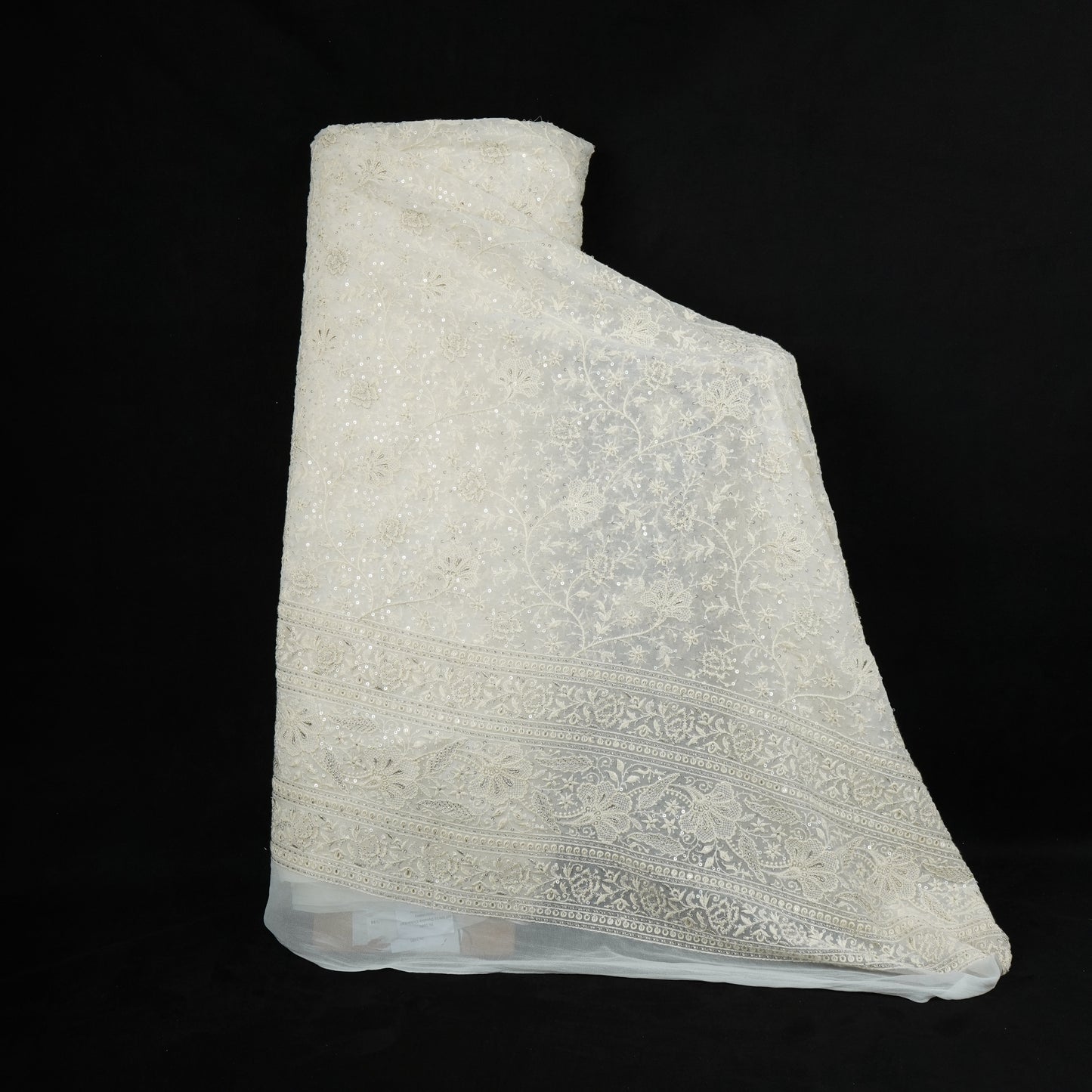 Off White Dyeable Chikankari Embroidery Georgette Fabric AT-30353