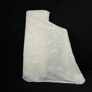 Off White Dyeable Chikankari Embroidery Georgette Fabric AT-30353 - TradeUNO