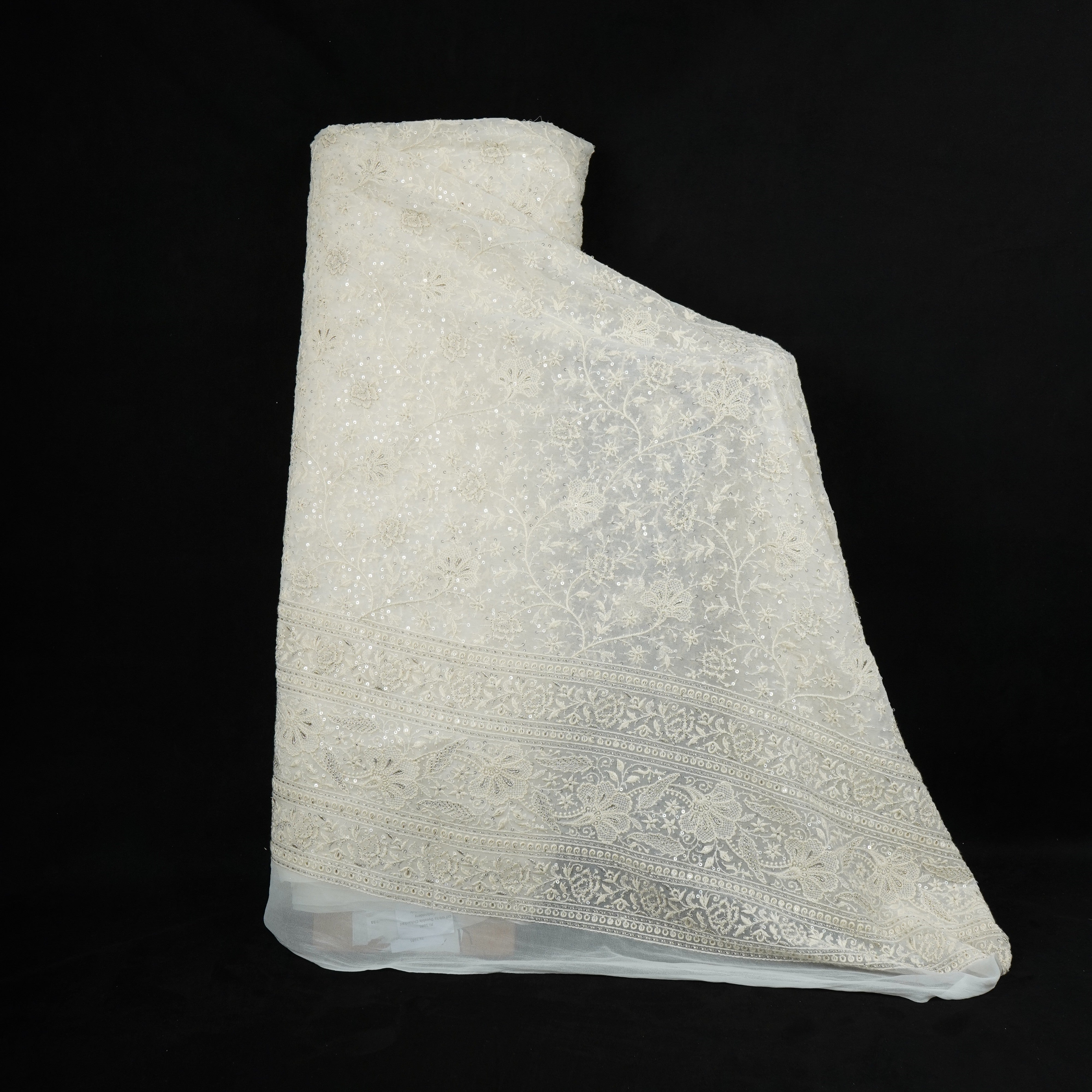 Off White Dyeable Chikankari Embroidery Georgette Fabric AT-30353 - TradeUNO