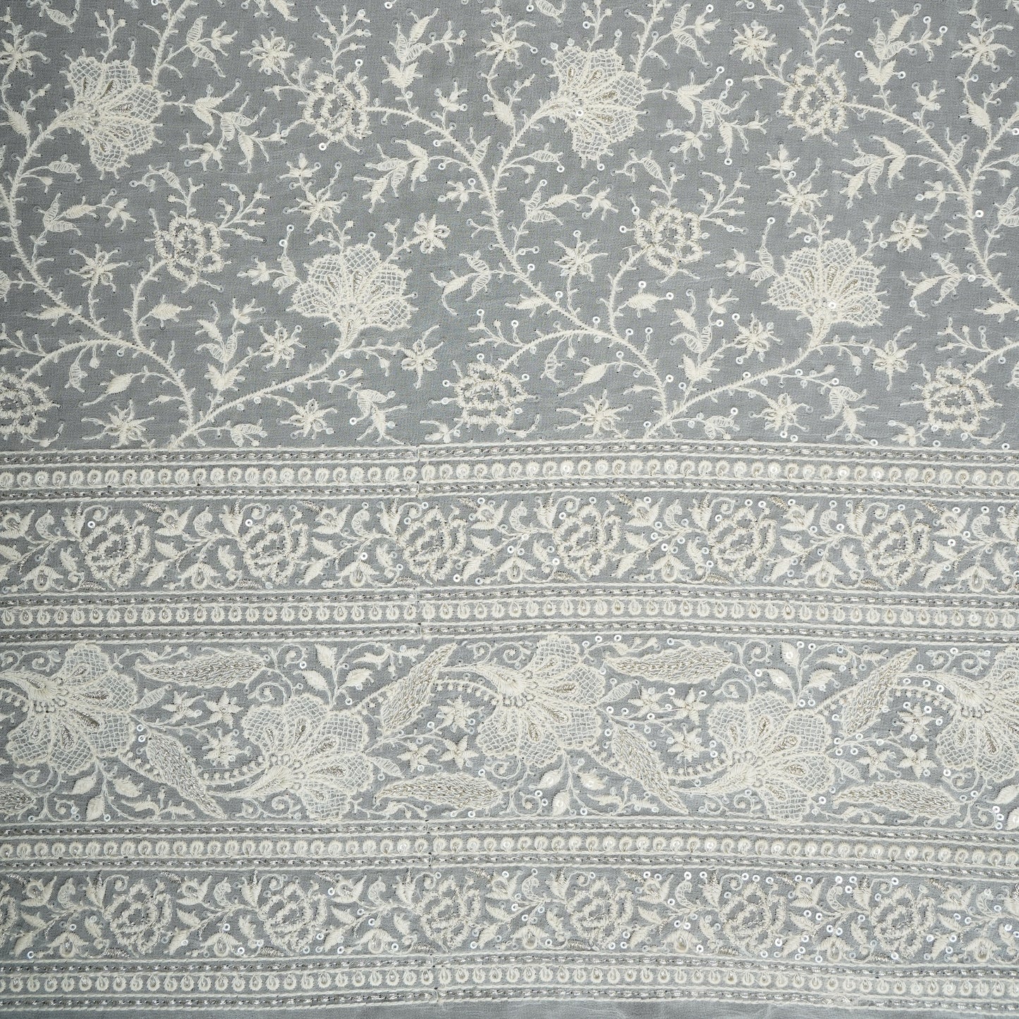 Off White Dyeable Chikankari Embroidery Georgette Fabric AT-30353