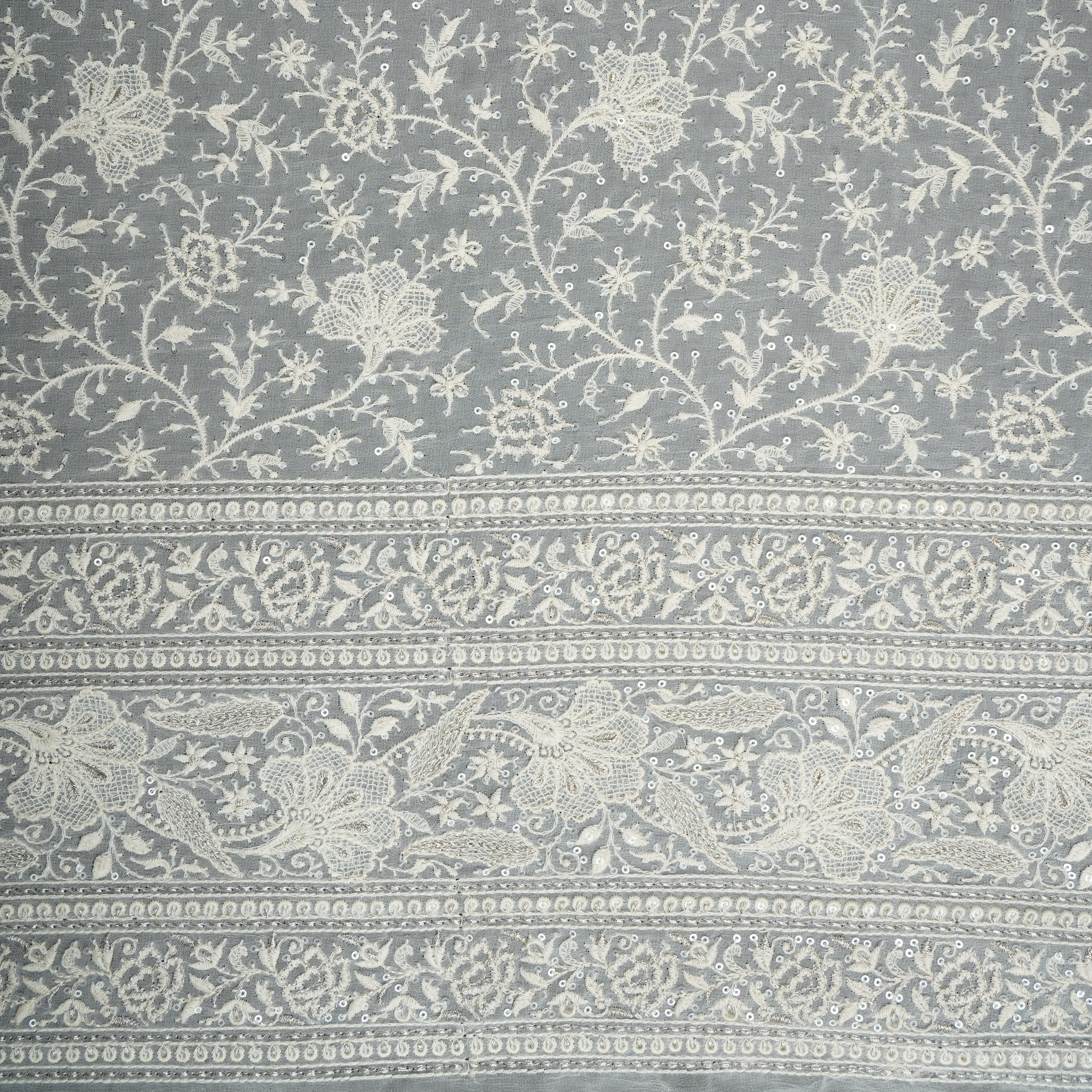 Off White Dyeable Chikankari Embroidery Georgette Fabric AT-30353 - TradeUNO