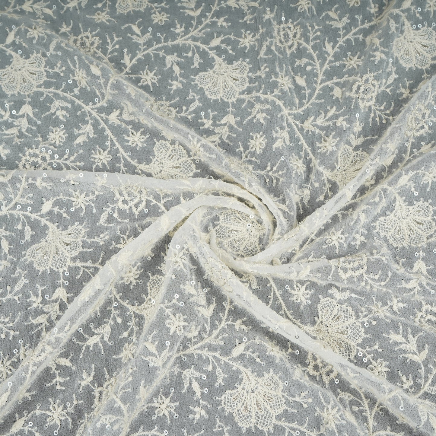 Off White Dyeable Chikankari Embroidery Georgette Fabric AT-30353