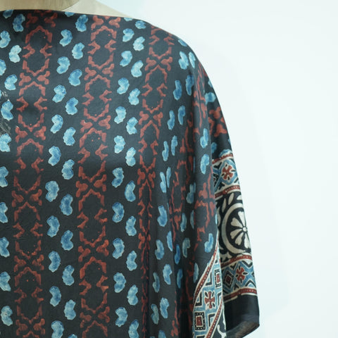 Black Ajrakh print Modal Silk Kaftan EEG-31605