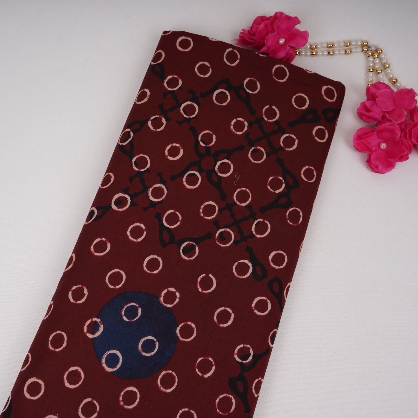 Maroon With Multicolor Polka Dot Cotton Fabric DE-32295