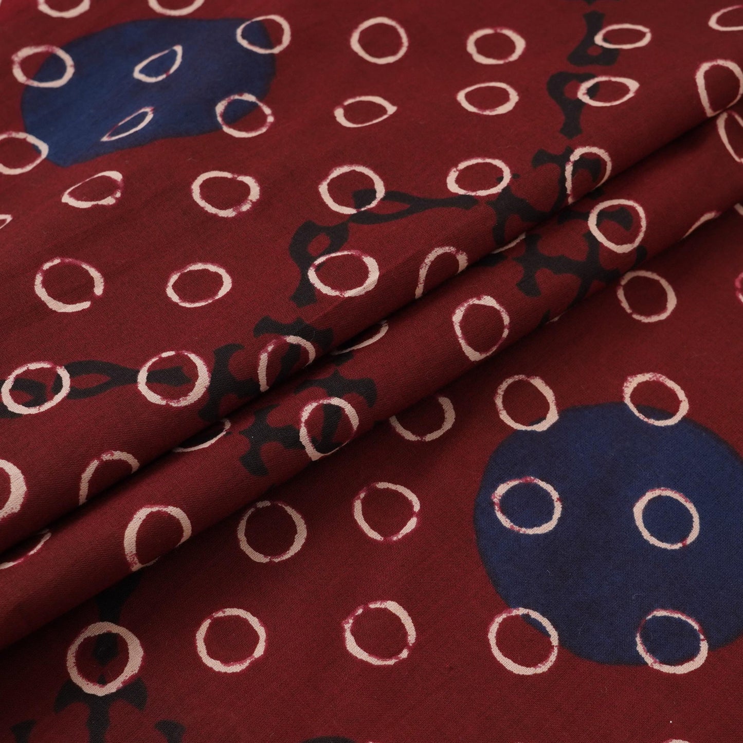 Maroon With Multicolor Polka Dot Cotton Fabric DE-32295