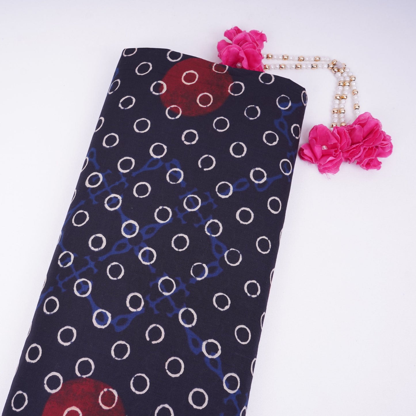 Black With Multicolor Polka Dot Cotton Fabric DE-32297