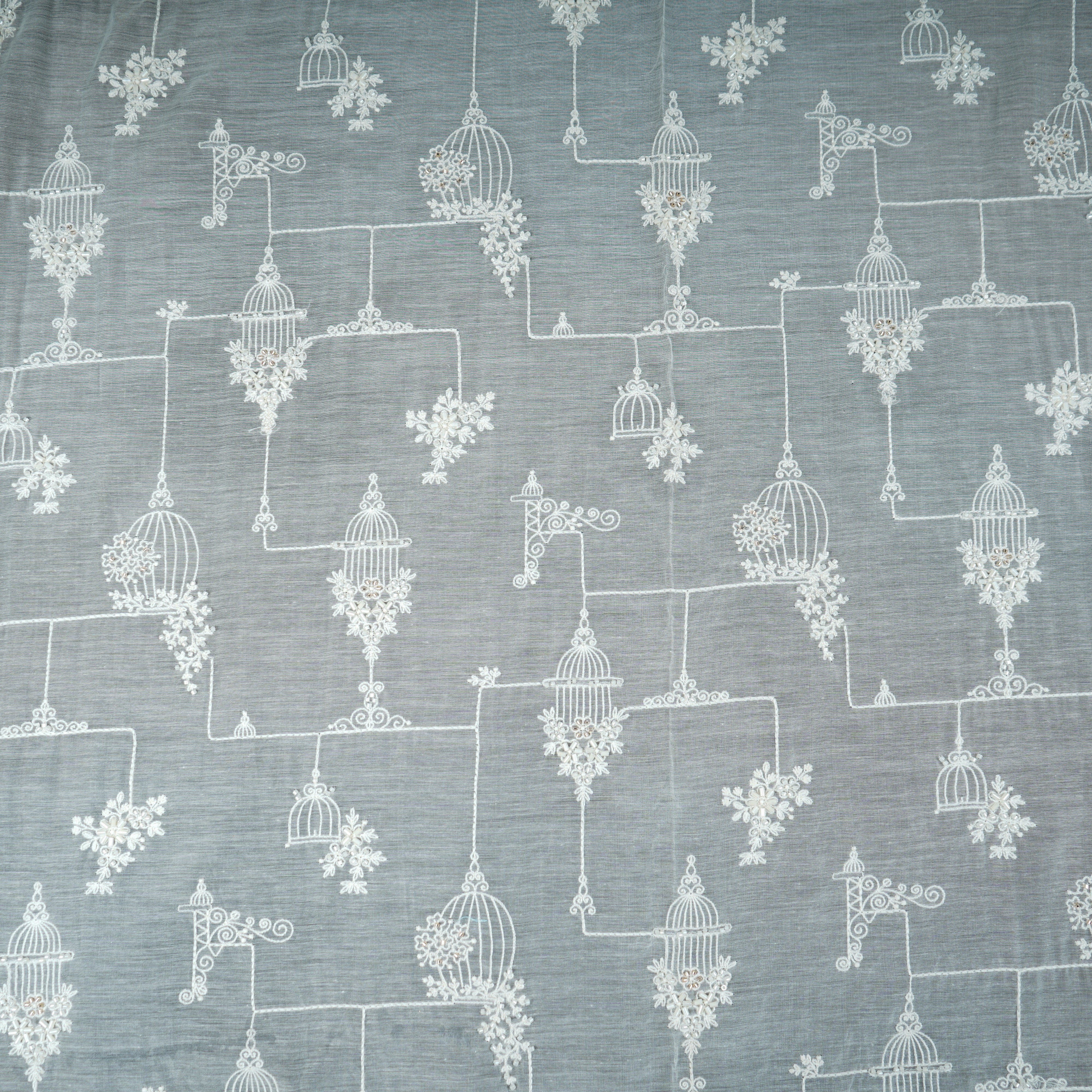 Off White Dyeable Chikankari Embroidery Georgette Fabric AT-30353 - TradeUNO