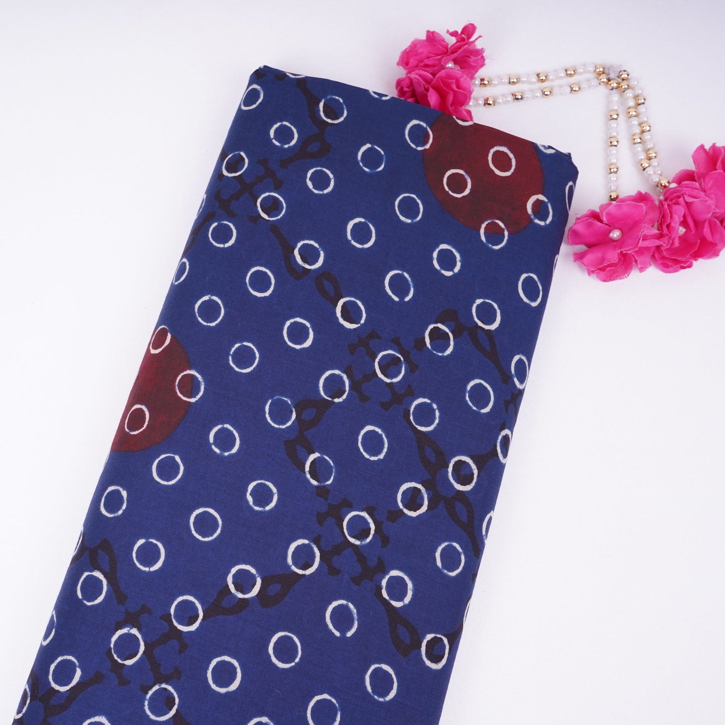 Blue With Multicolor Polka Dot Cotton Fabric DE-32296