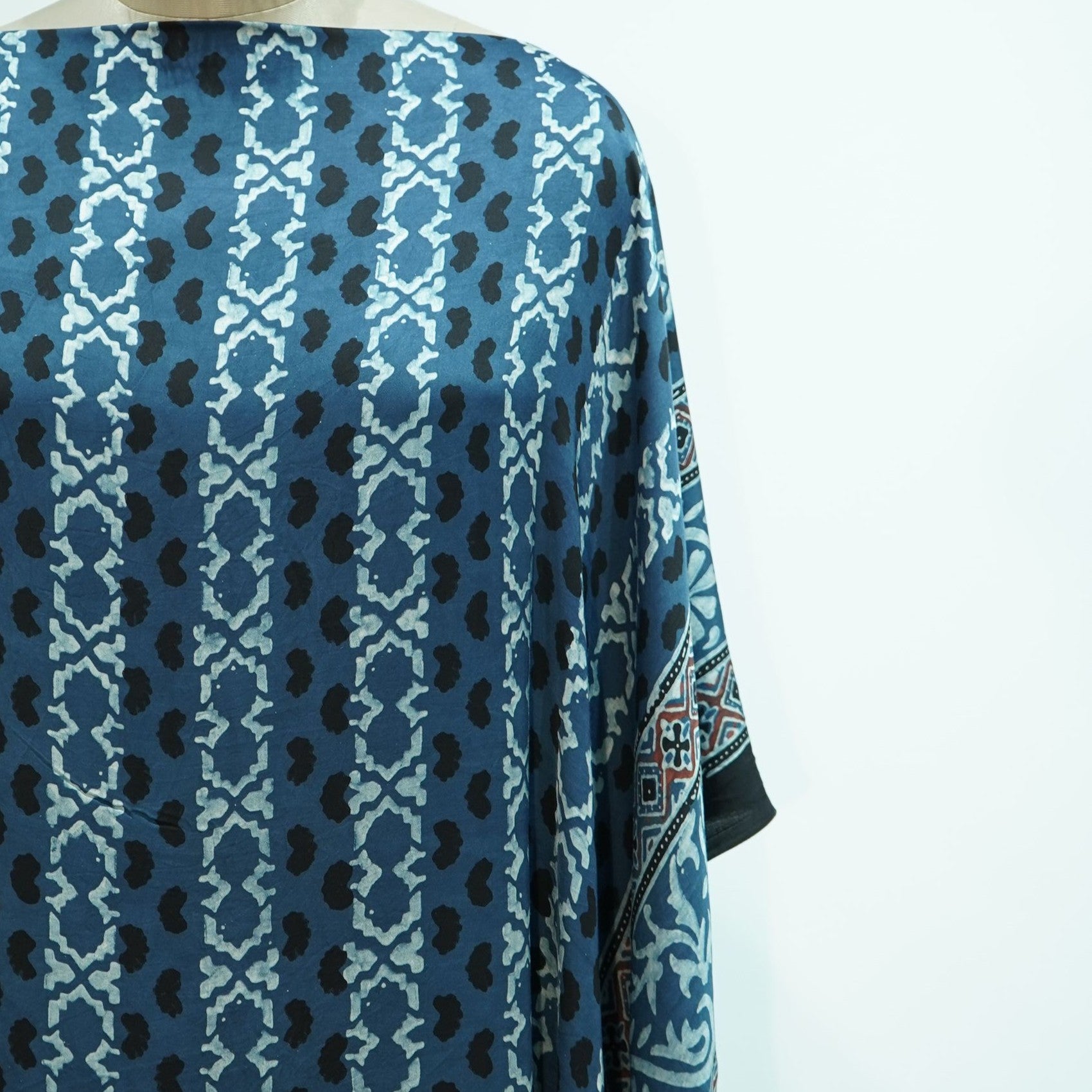 Teal Blue Ajrakh print Modal Silk Kaftan EEG-31608