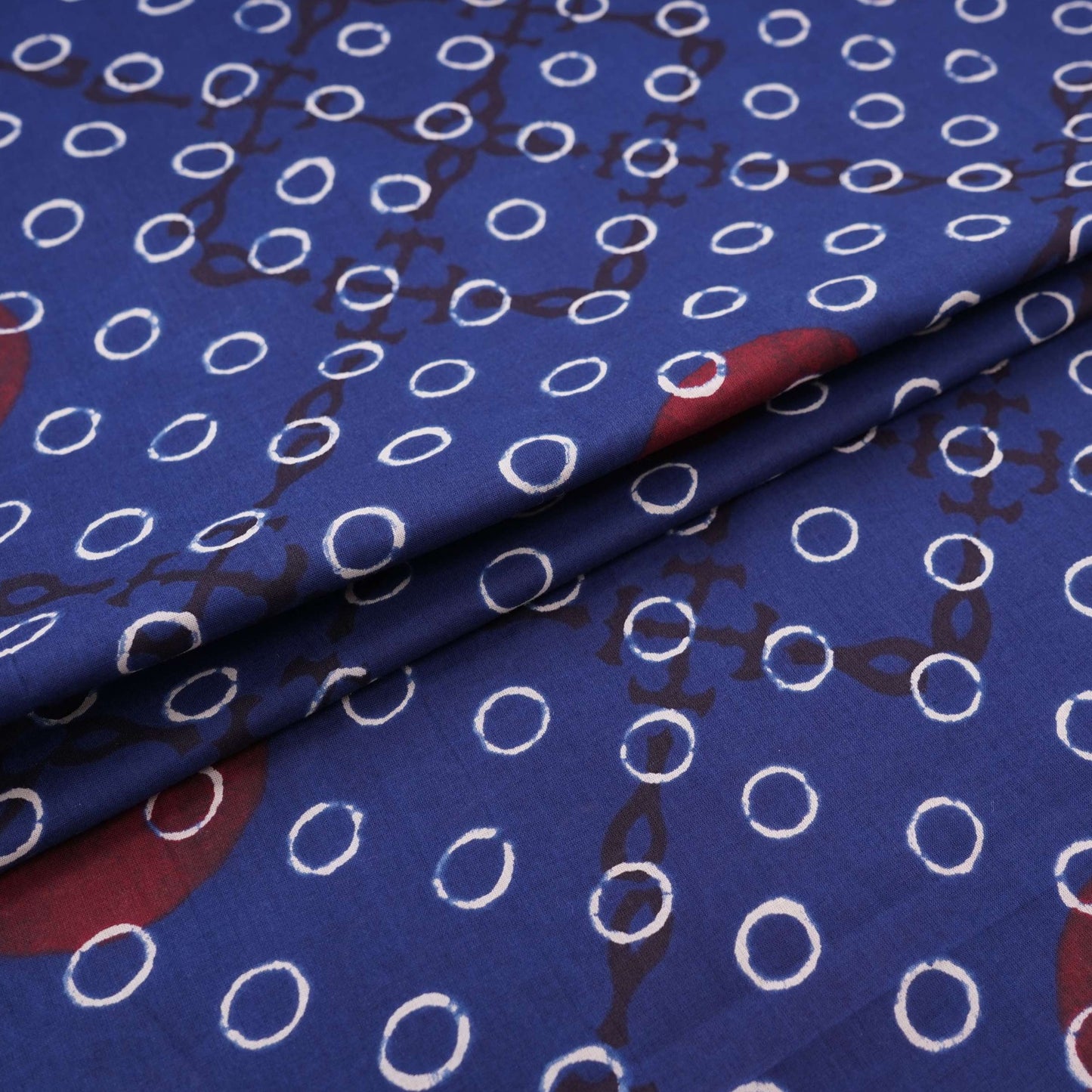 Blue With Multicolor Polka Dot Cotton Fabric DE-32296