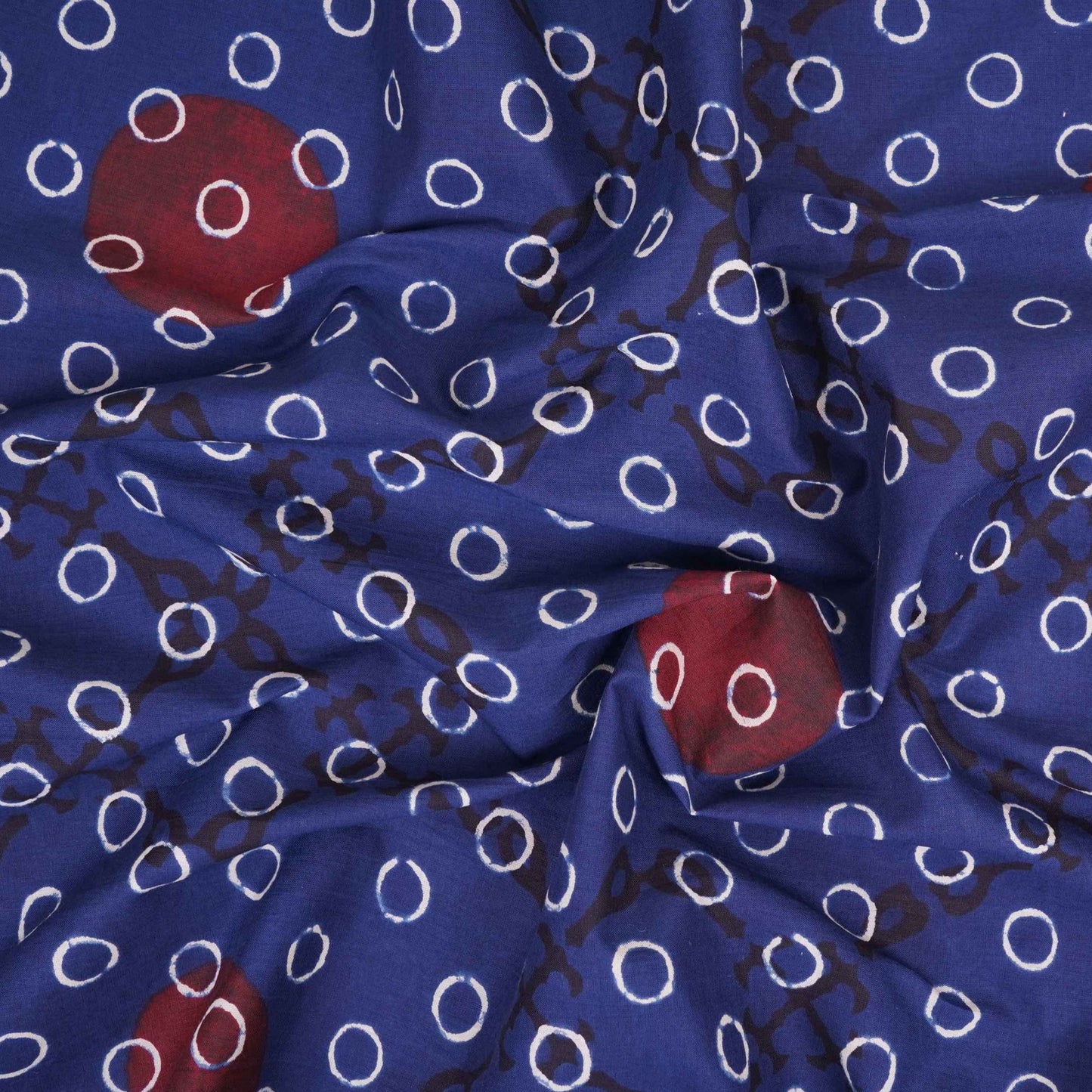 Blue With Multicolor Polka Dot Cotton Fabric DE-32296