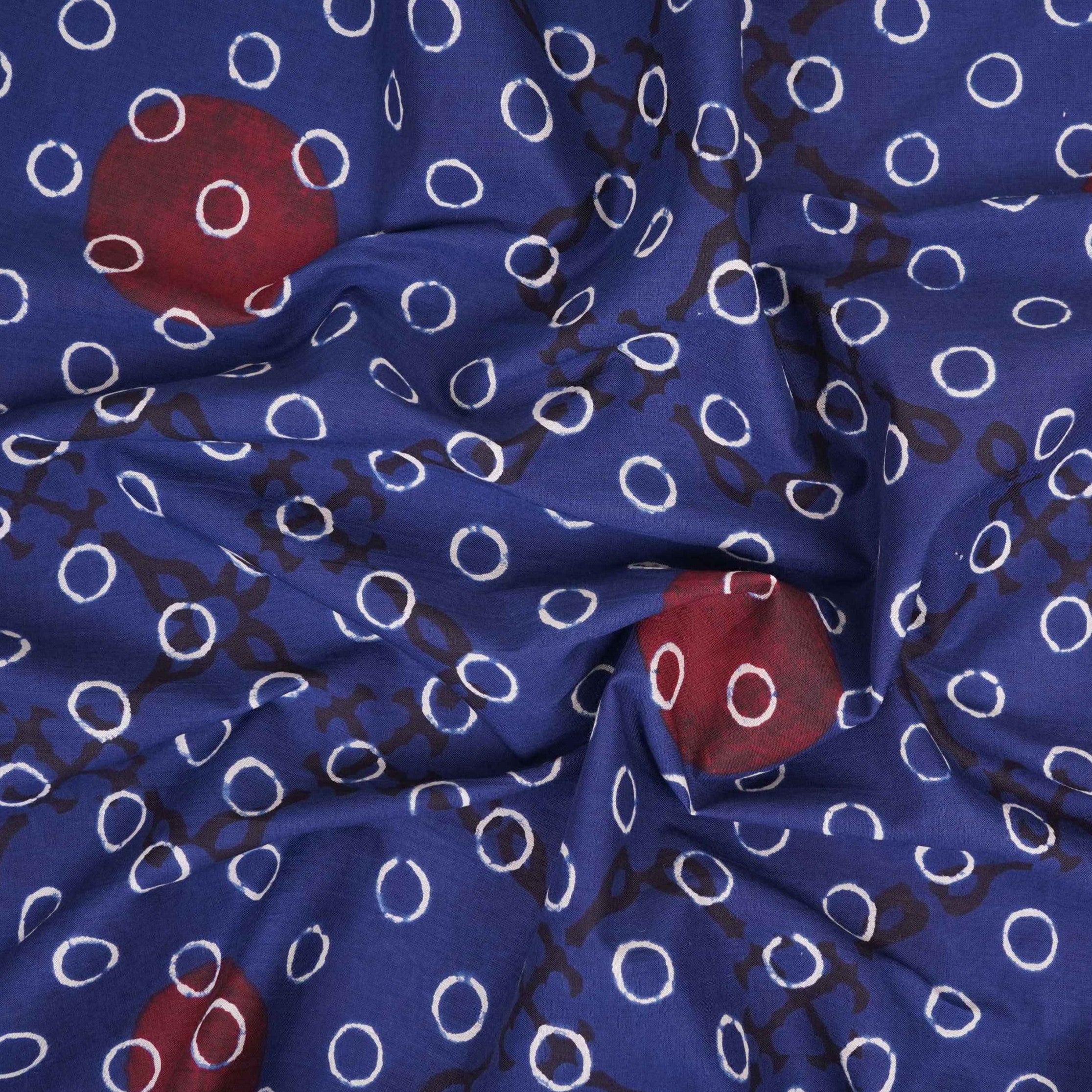 Blue With Multicolor Polka Dot Cotton Fabric DE-32296 - TradeUNO
