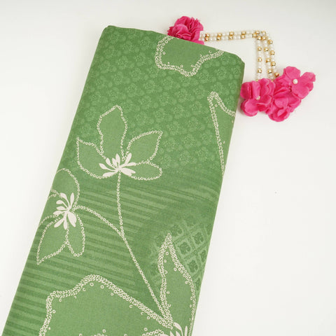 Green Floral Stripes Print Cotton Fabric DE-32294