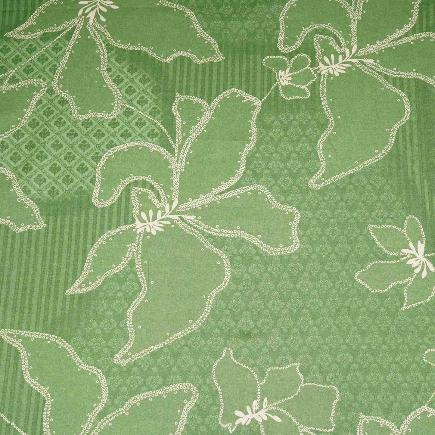 Green Floral Stripes Print Cotton Fabric DE-32294