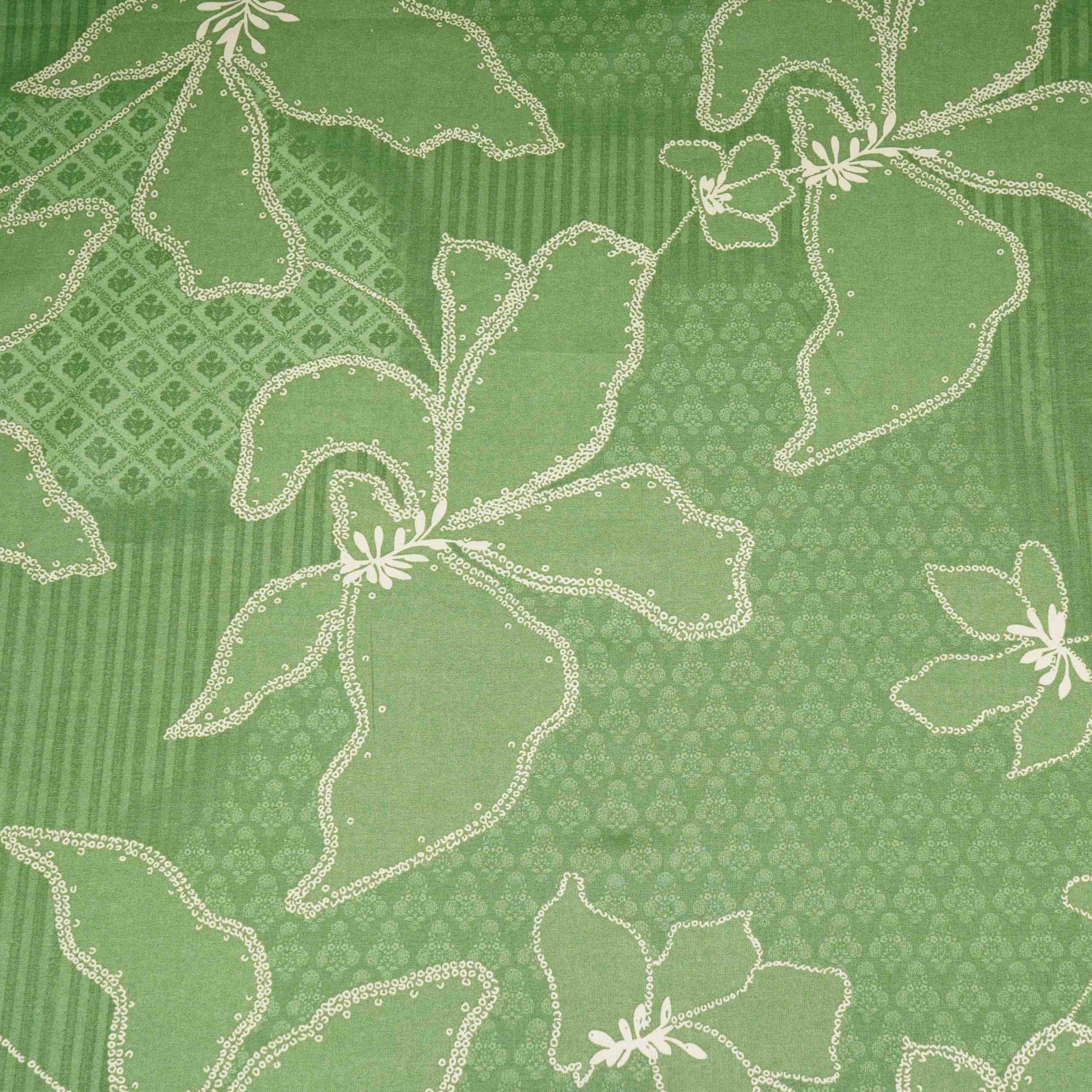 Green Floral Stripes Print Cotton Fabric DE-32294 - TradeUNO