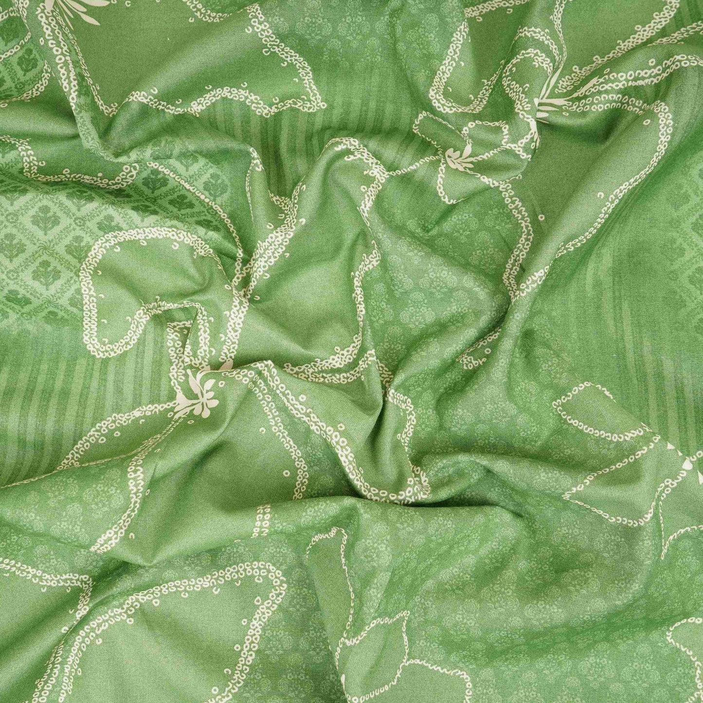 Green Floral Stripes Print Cotton Fabric DE-32294