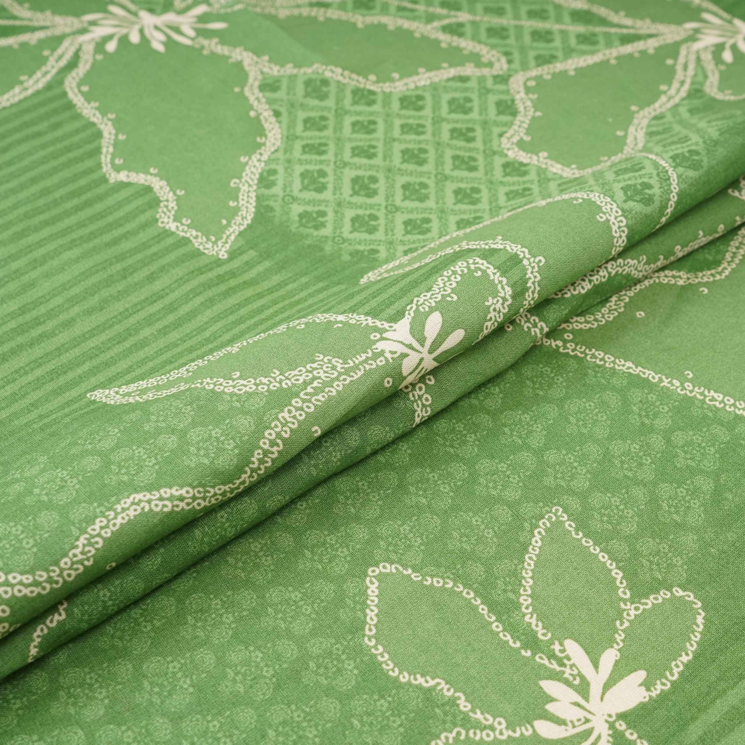 Green Floral Stripes Print Cotton Fabric DE-32294 - TradeUNO