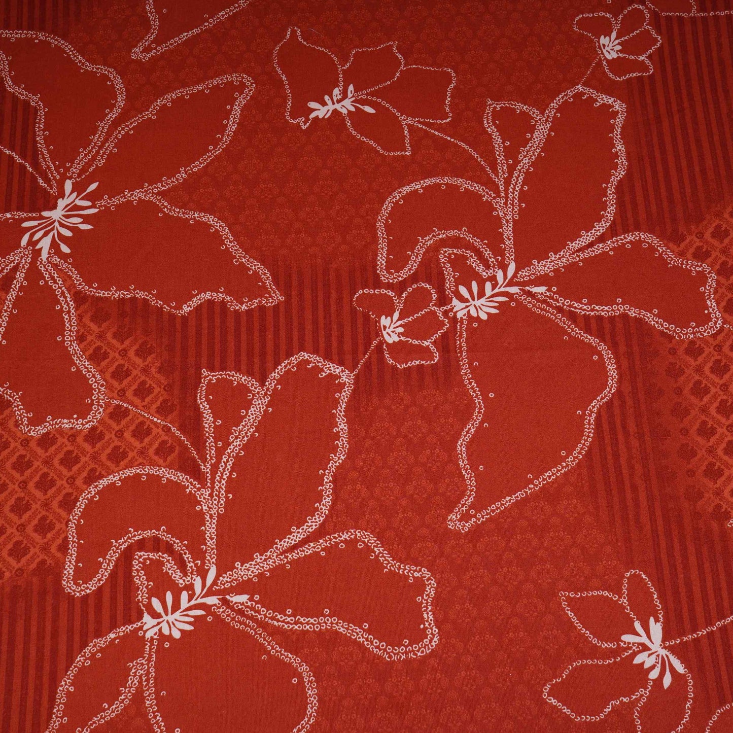 Rust Orange Floral Stripes Print Cotton Fabric DE-32293