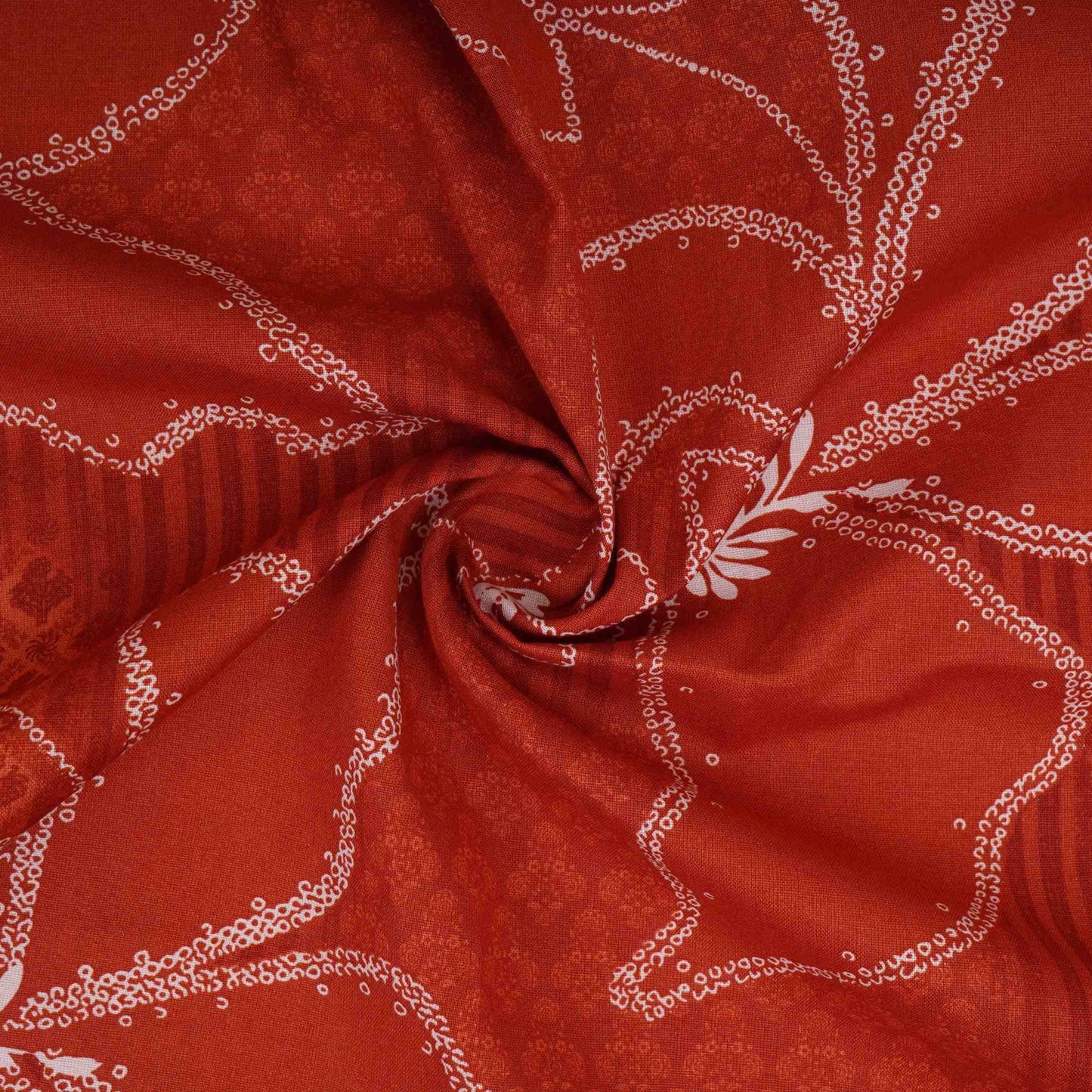 Rust Orange Floral Stripes Print Cotton Fabric DE-32293