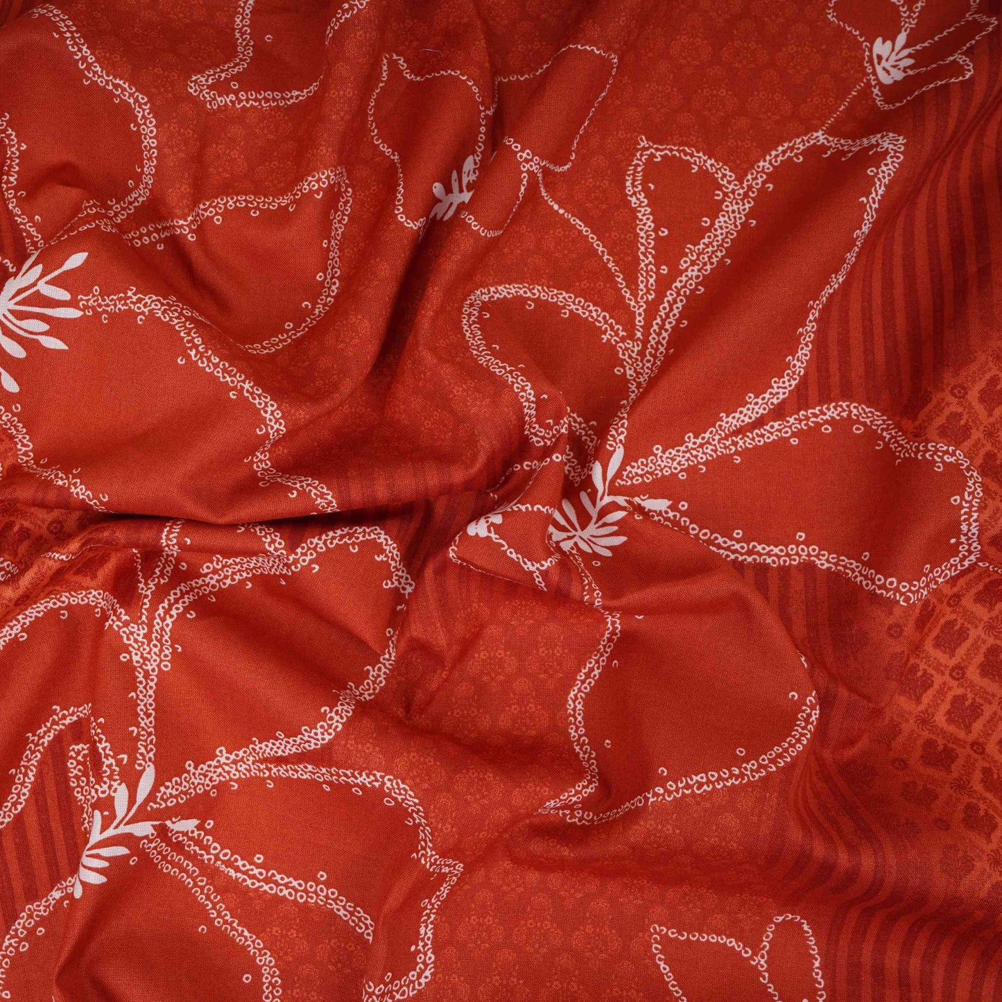 Rust Orange Floral Stripes Print Cotton Fabric DE-32293