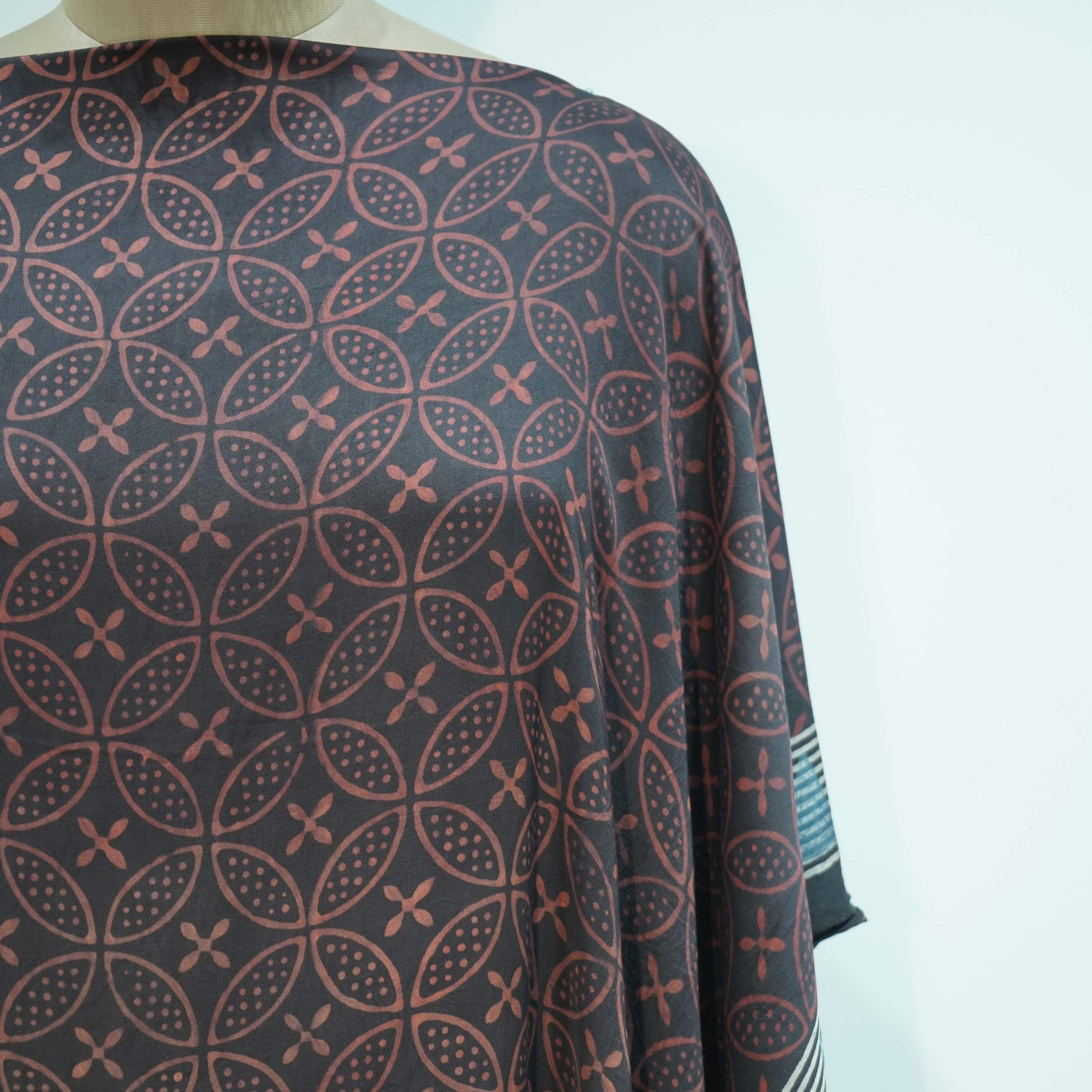 Black Ajrakh print Modal Silk Kaftan EEG-31610
