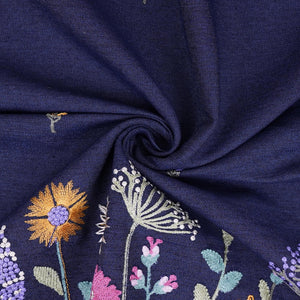 Dark Blue Border floral embroidery Denim Fabric GPF-32287 - TradeUNO