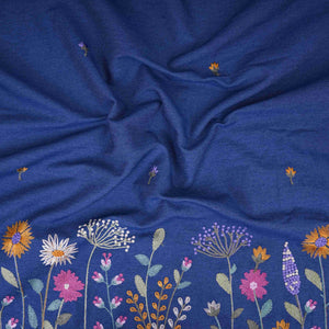 Blue Border floral embroidery Denim Fabric GPF-32288 - TradeUNO