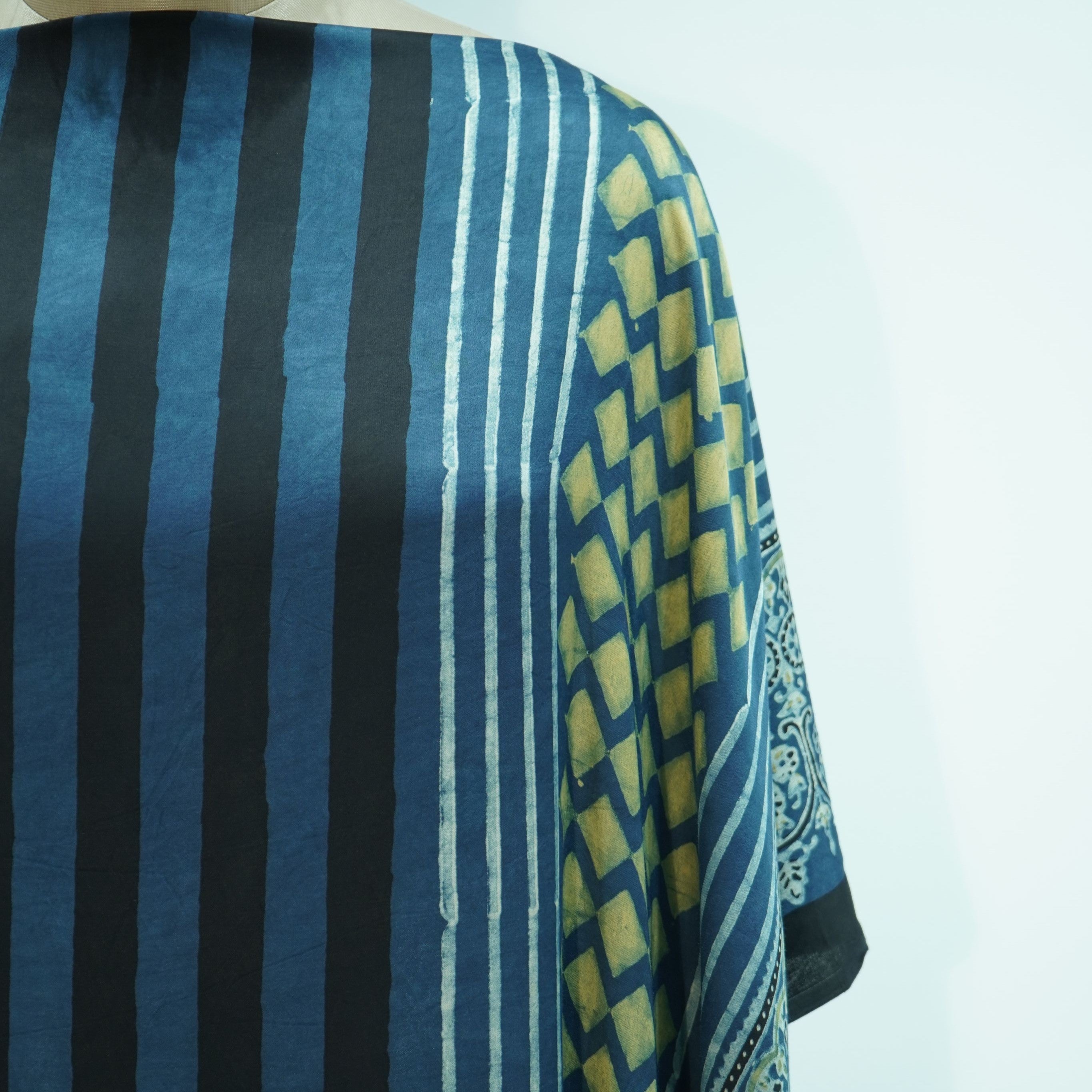 Teal Blue with Black Ajrakh print Modal Silk Kaftan EEG-31615