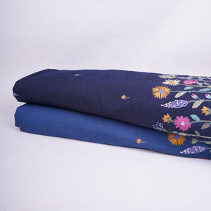 Blue Border floral embroidery Denim Fabric GPF-32288 - TradeUNO