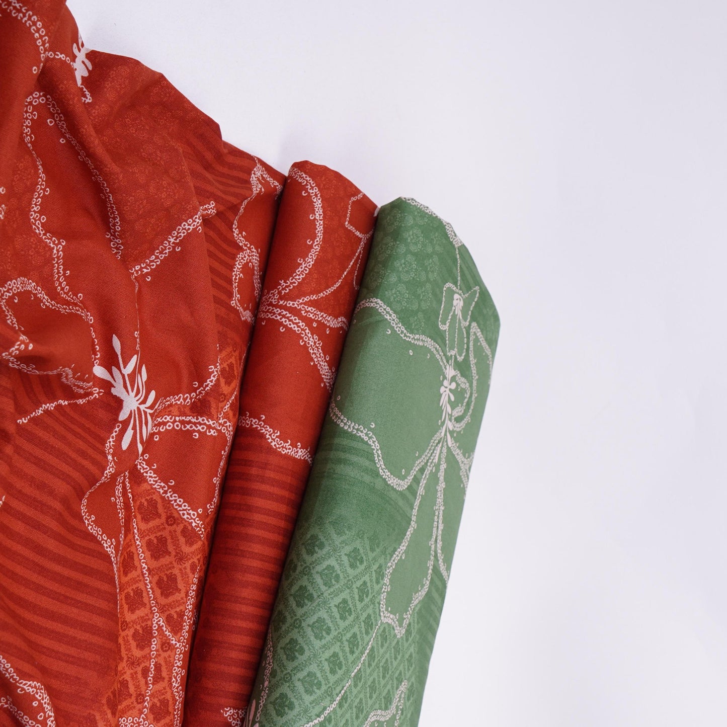 Rust Orange Floral Stripes Print Cotton Fabric DE-32293
