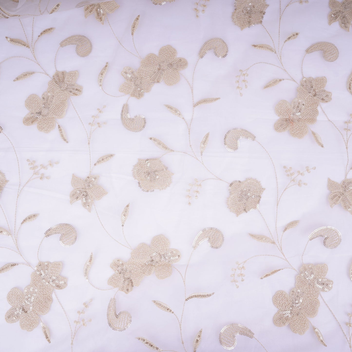 Off White floral Sequins embroidery Pure 27gm Organza Fabric GPF-32286