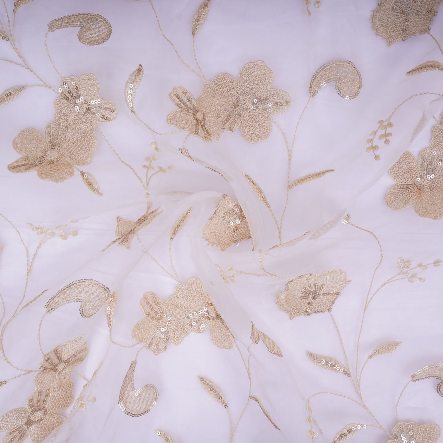 Off White floral Sequins embroidery Pure 27gm Organza Fabric GPF-32286