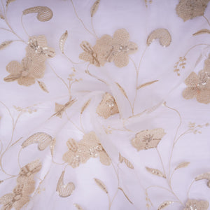Off White floral Sequins embroidery Pure 27gm Organza Fabric GPF-32286 - TradeUNO