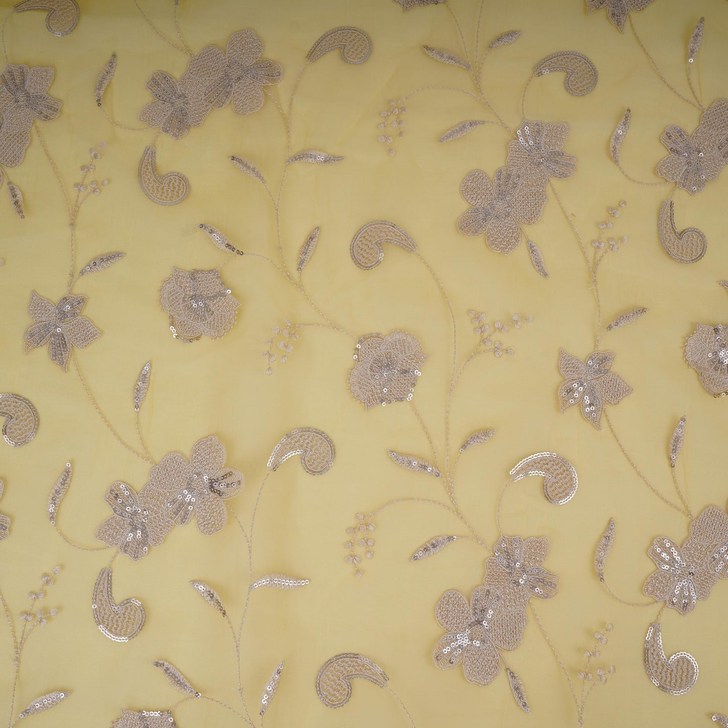 Lime Green floral Sequins embroidery Pure 27gm Organza Fabric GPF-32283