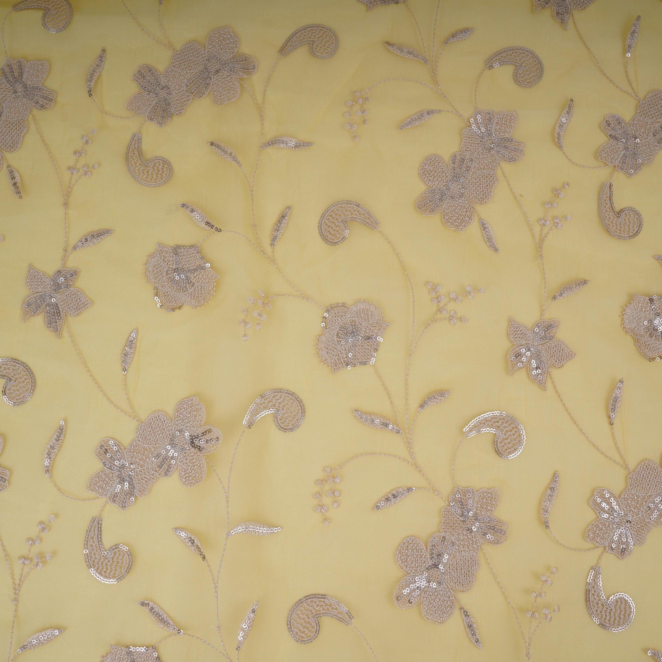 Lime Green floral Sequins embroidery Pure 27gm Organza Fabric GPF-32283 - TradeUNO