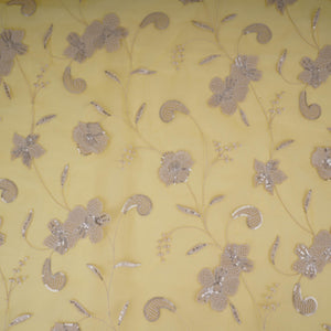 Lime Green floral Sequins embroidery Pure 27gm Organza Fabric GPF-32283 - TradeUNO