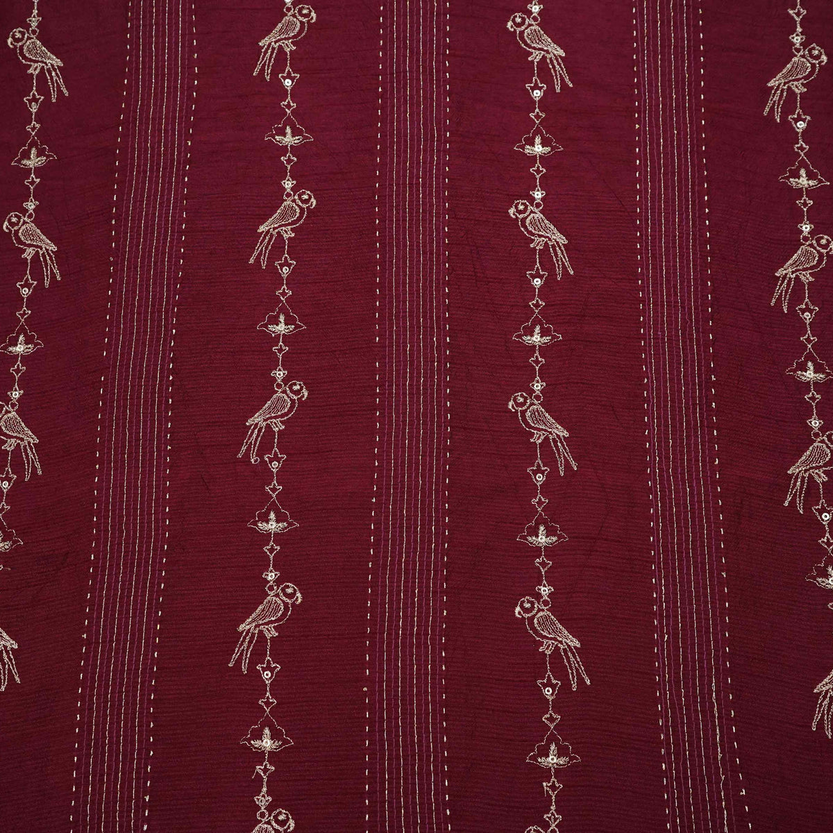 Maroon Golden Zari Embroidery Dupion Silk Fabric AT-35107