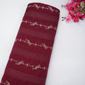 Maroon Golden Zari Embroidery Dupion Silk Fabric AT-35107