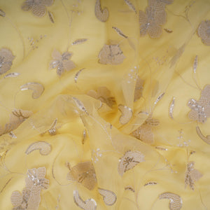 Lime Green floral Sequins embroidery Pure 27gm Organza Fabric GPF-32283 - TradeUNO