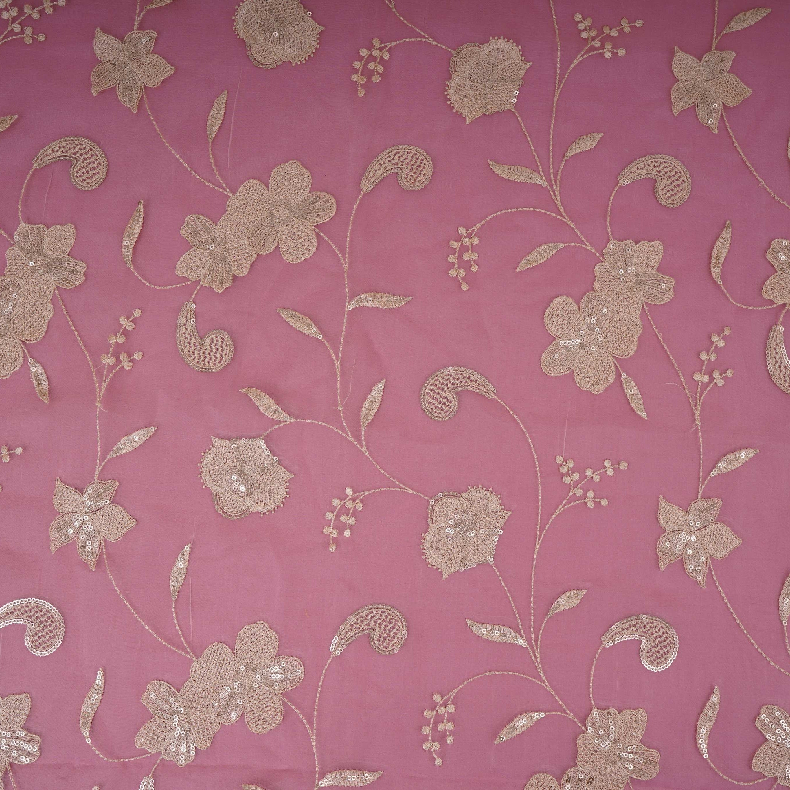 Pink floral Sequins embroidery Pure 27gm Organza Fabric GPF-32285 - TradeUNO