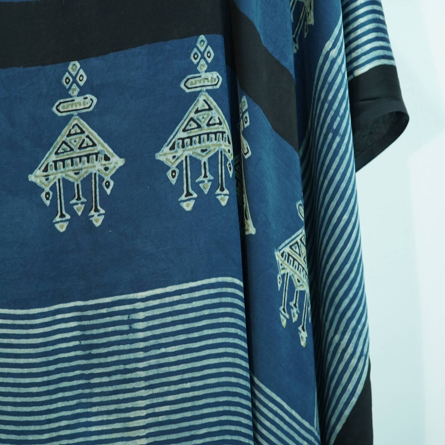 Teal Blue Ajrakh print Modal Silk Kaftan EEG-31624