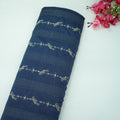 Blue Golden Zari Embroidery Dupion Silk Fabric AT-35106