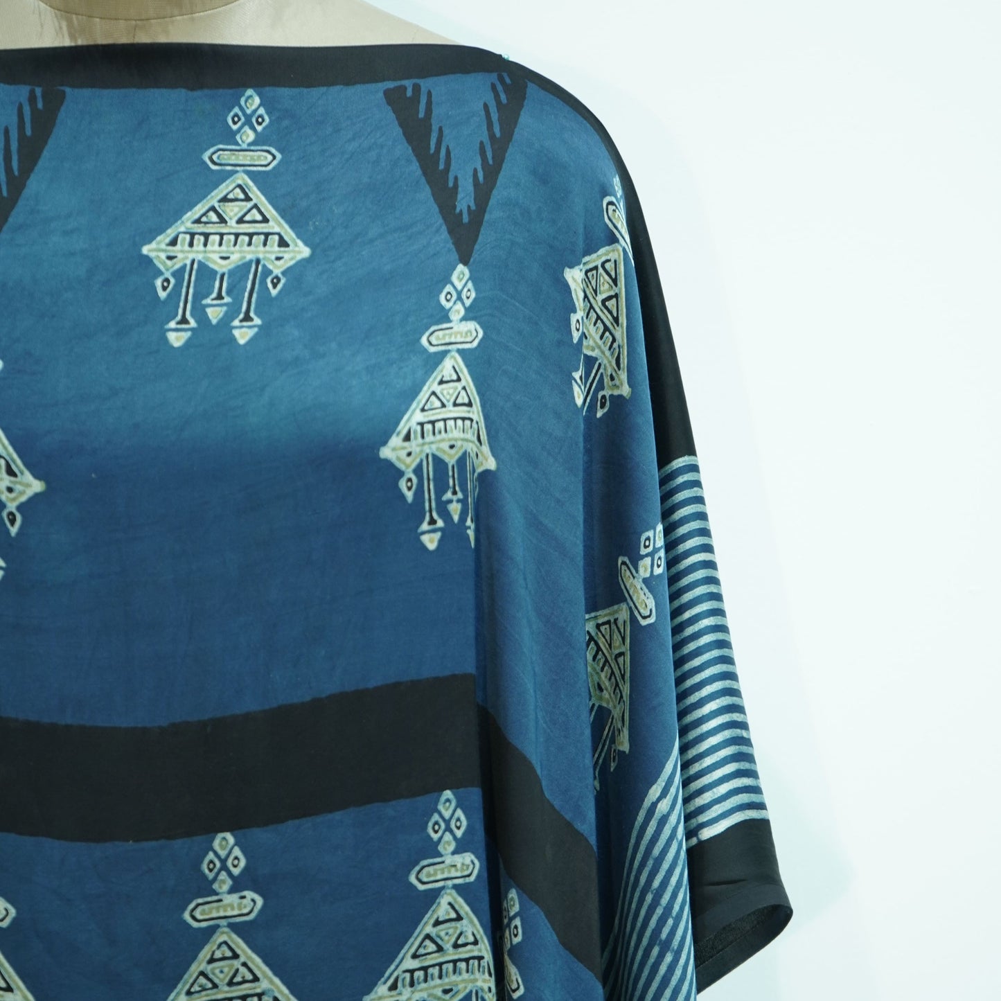 Teal Blue Ajrakh print Modal Silk Kaftan EEG-31624