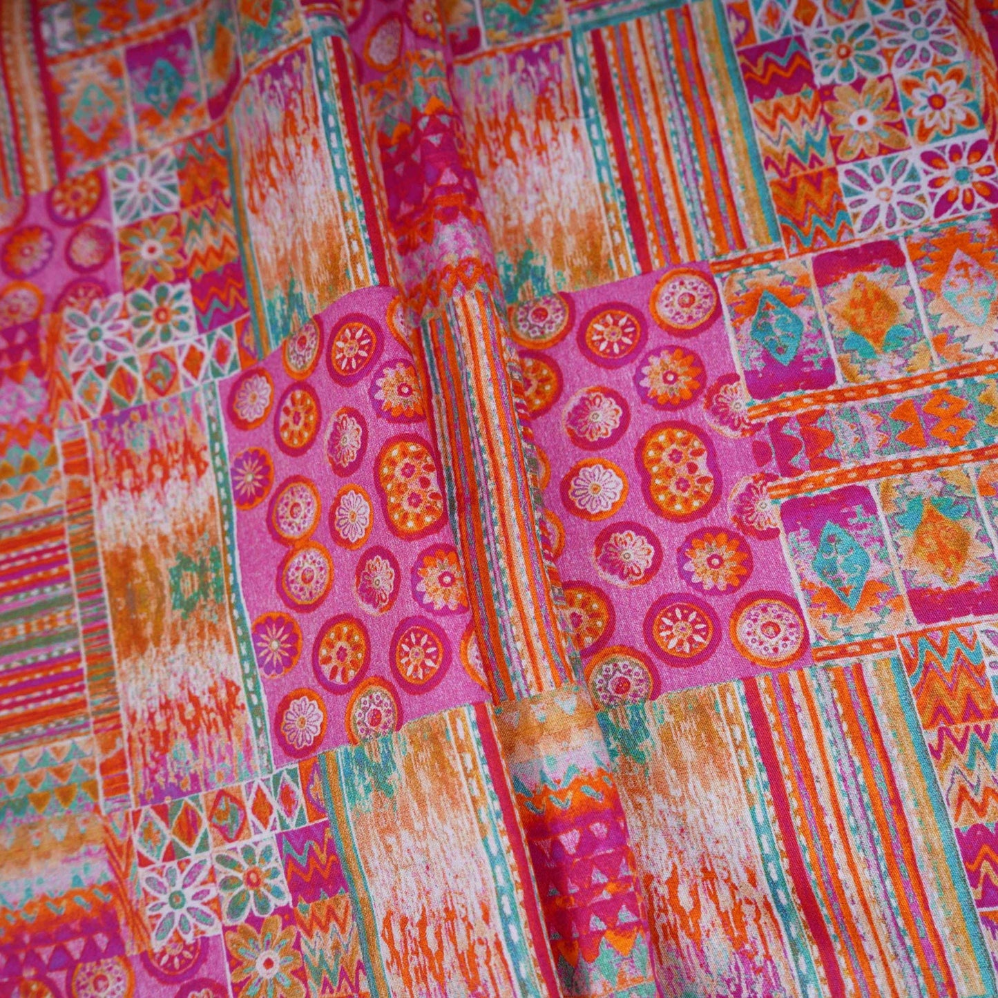 Pink Abstract Print Cotton Satin Fabric PG-30392