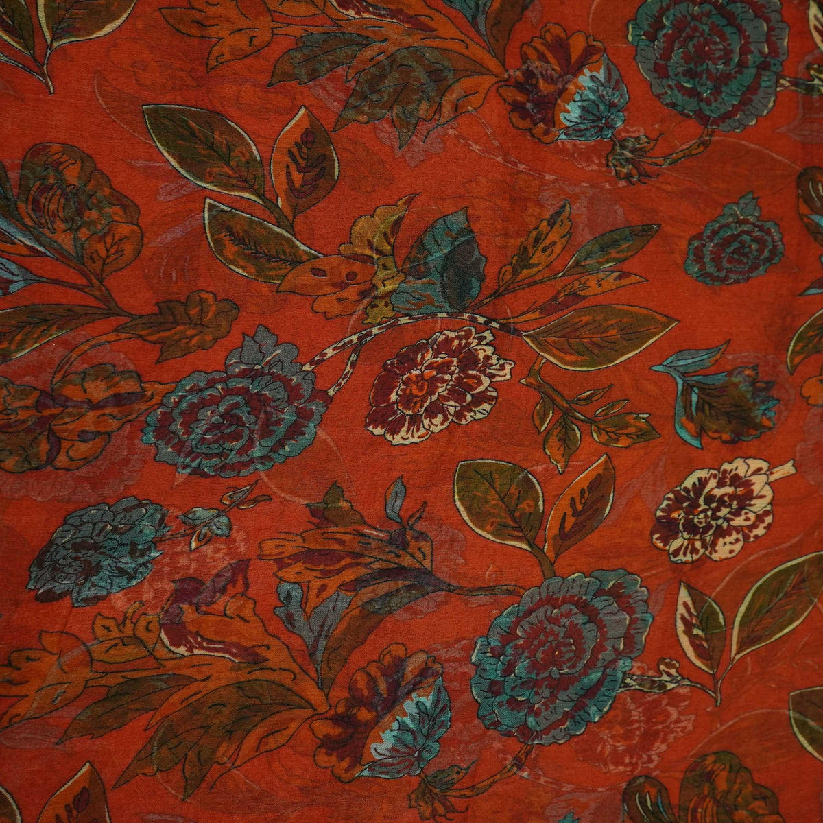 Orange Floral Print Chiffon Fabric MT-35191