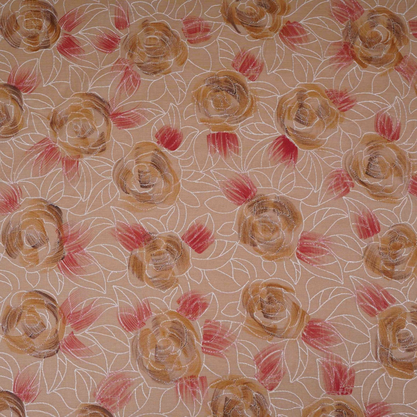 Cream Floral Thread Embroidery Chanderi Fabric UMS-32292