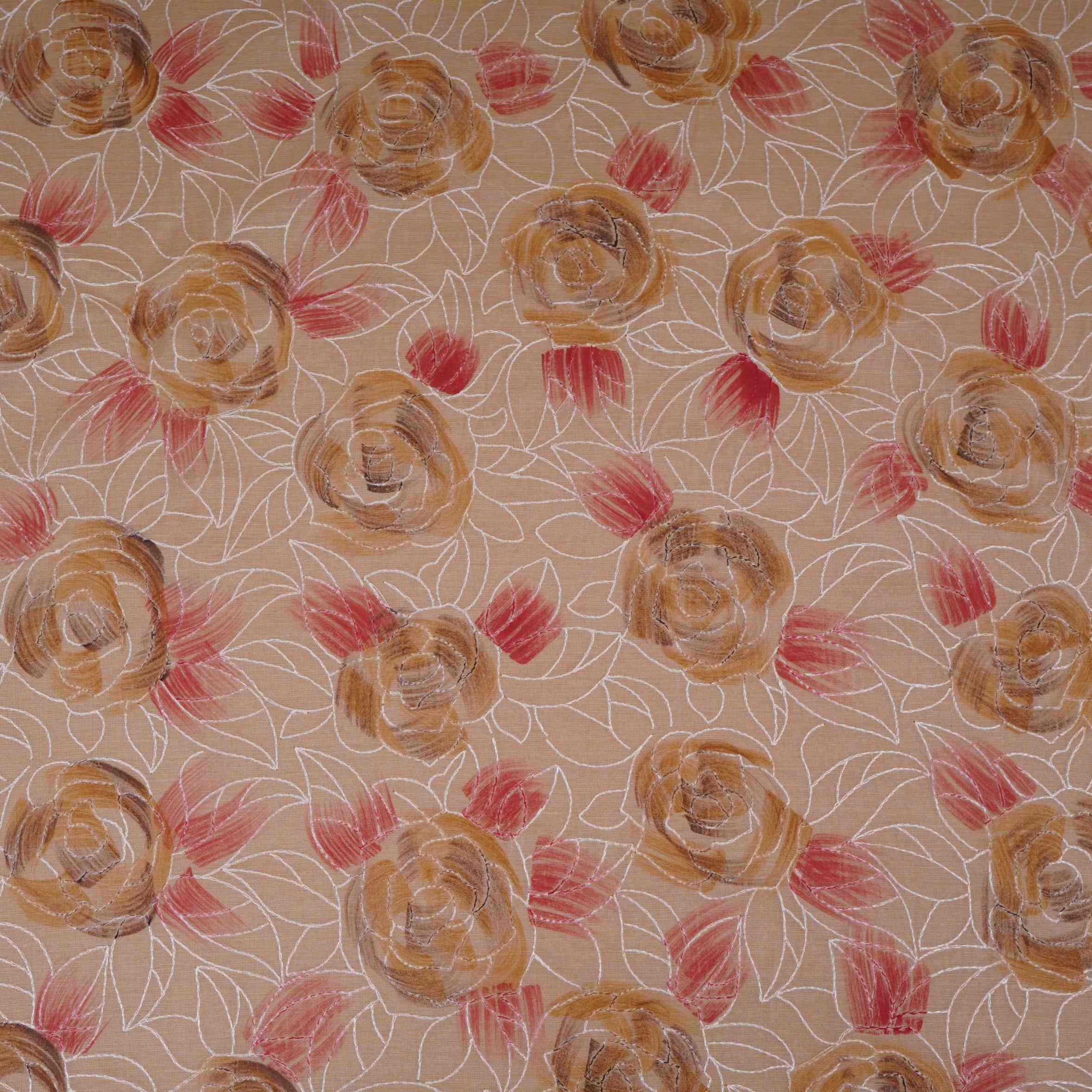Cream Floral Thread Embroidery Chanderi Fabric UMS-32292 - TradeUNO