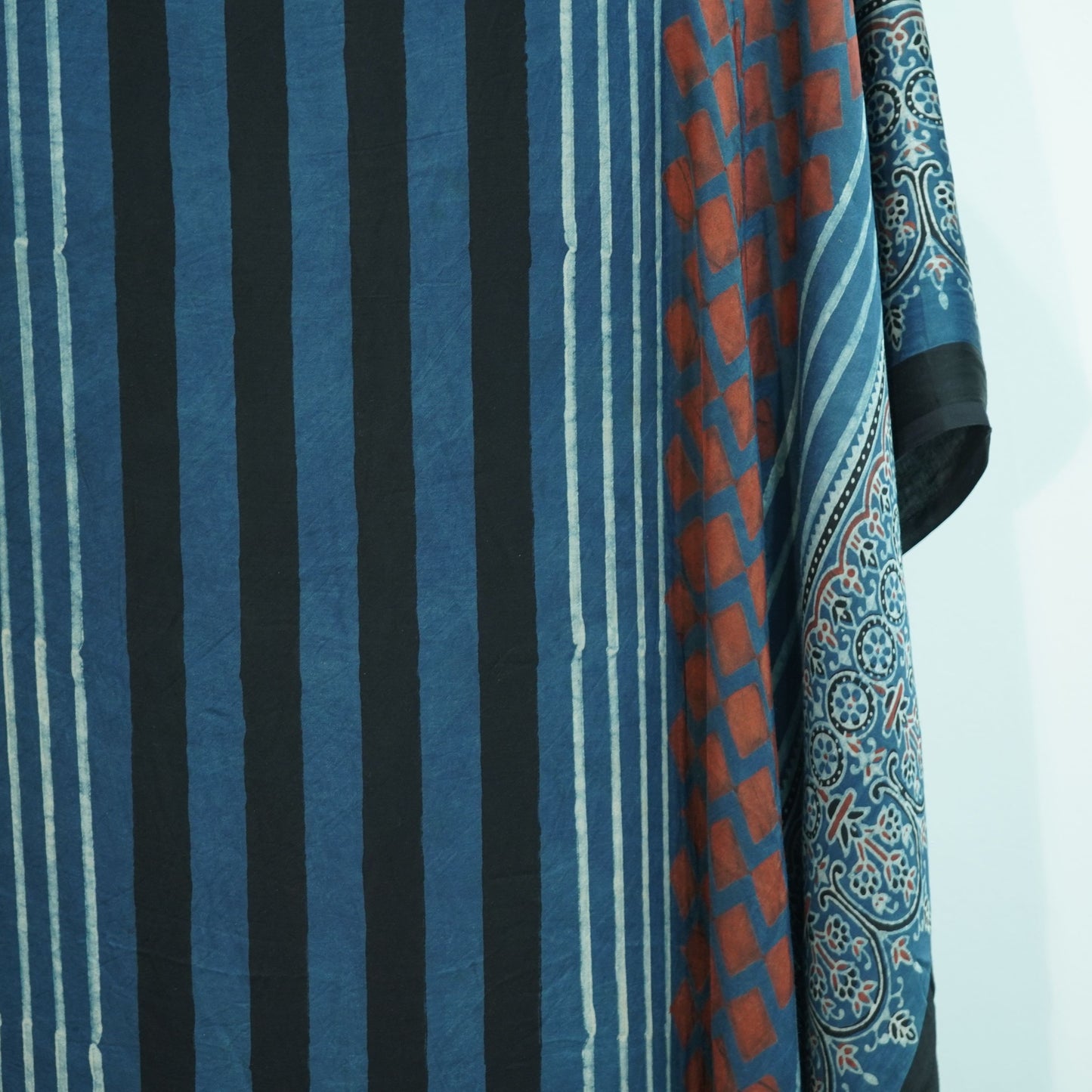 Teal Blue Ajrakh print Modal Silk Kaftan EEG-31627