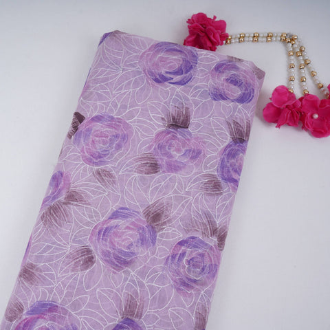 Lavender Floral Thread Embroidery Chanderi Fabric UMS-32291