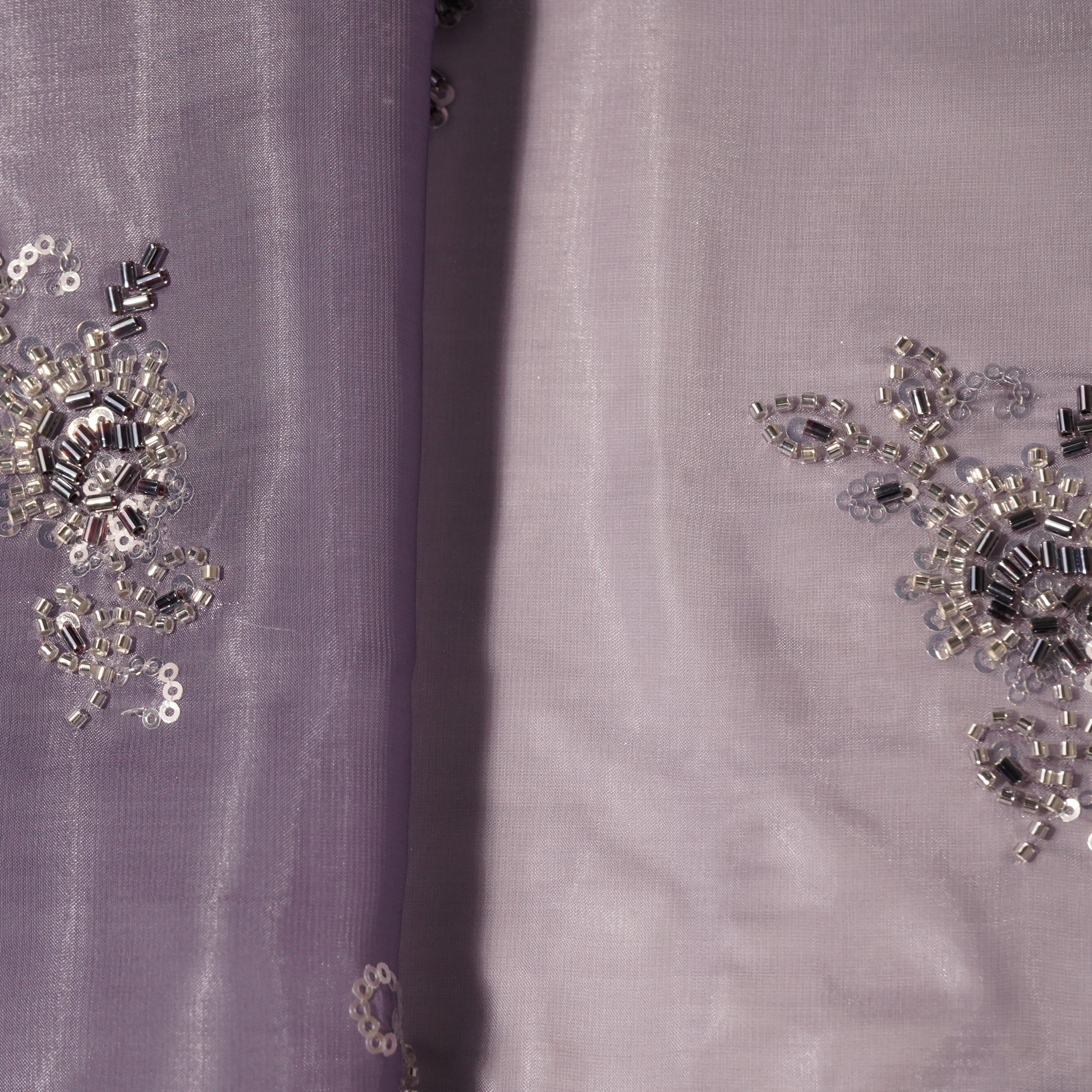 Lavender Cutdana & Sequins Embroidery Organza Fabric